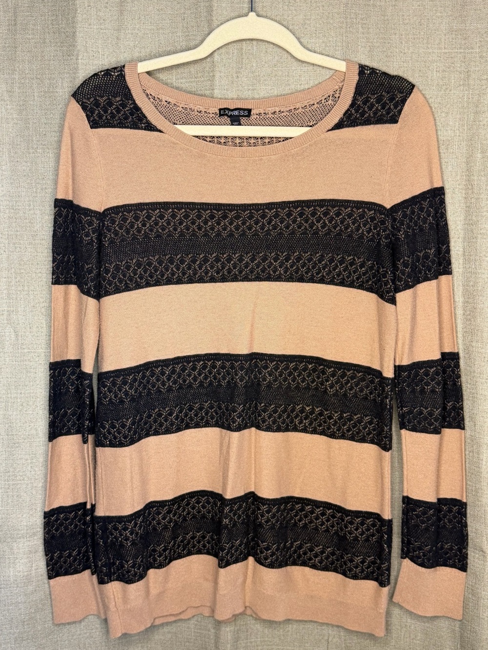 Express Tan and Black Lace Stripe Sweater